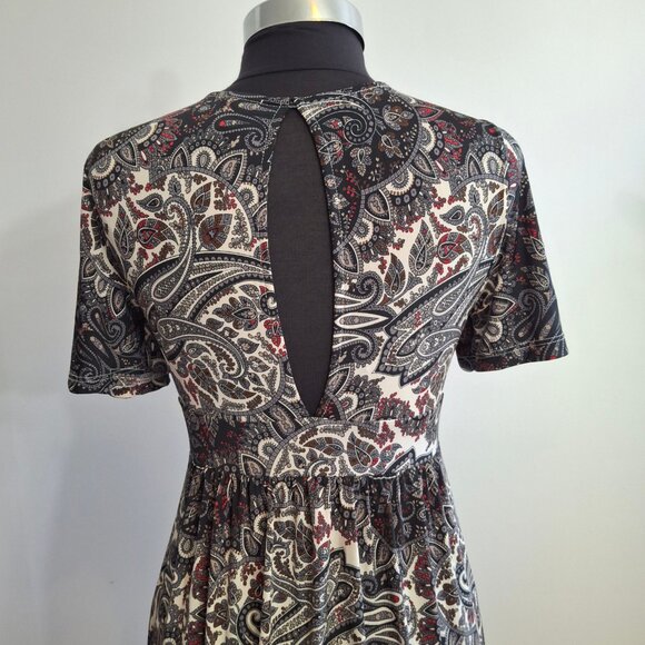 Eoote Grey Pailsley Empire Fit n Flare Mini Dress Size M Stretch Flutter Sleeves - Picture 13 of 16